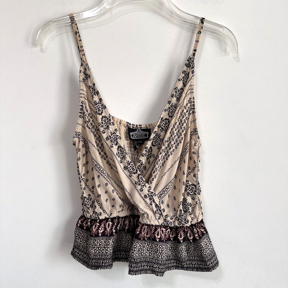 Angie Cami Tank S Peplum Hem Surplice Spaghetti Strap Concert Festival Boho NEW - Picture 1 of 7